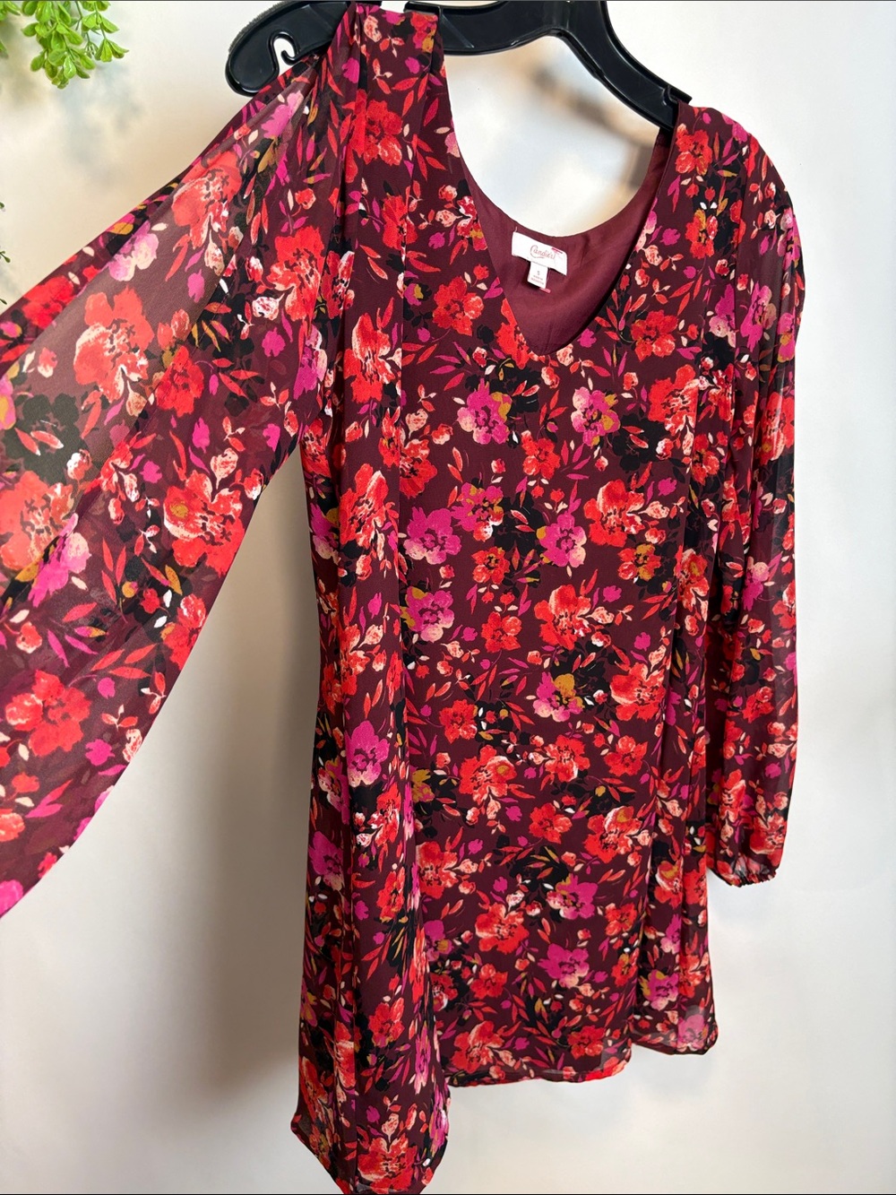 Candie's Burgundy Floral V-Neck Dress